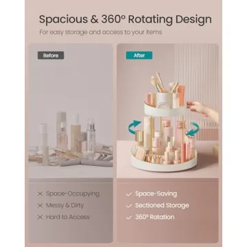 SONGMICS Rotating Round Makeup Organizer - 2-Tier Design