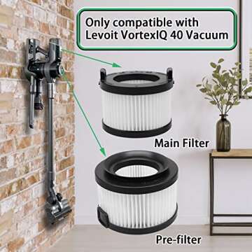 VortexIQ 40 Replacement HEPA Filter Compatible with LEVOIT Vacuum Cleaner,6-Pack Set, 2 Main Filter ...