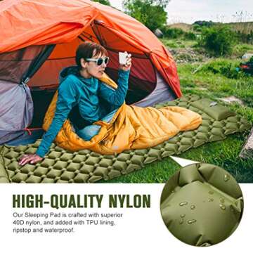 Self Inflating Camping Sleeping Pad - Ultralight Camping Mat with Pillow & Foot Pump Thick Waterproof 3.2‘’ Compact Lightweight Sleeping Air Pads for Tent Backpacking Hiking Outdoor Portable Traveling