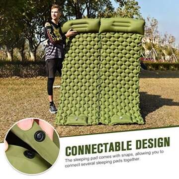 Self Inflating Camping Sleeping Pad - Ultralight Camping Mat with Pillow & Foot Pump Thick Waterproof 3.2‘’ Compact Lightweight Sleeping Air Pads for Tent Backpacking Hiking Outdoor Portable Traveling