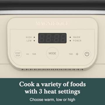 MAGNIFIQUE 6 Quart Programmable Slow Cooker Removable Healthy Nonstick Pot - Small Kitchen Appliance for Family Dinners - Serves 6+ People - Heat Settings: Keep Warm Oatmeal