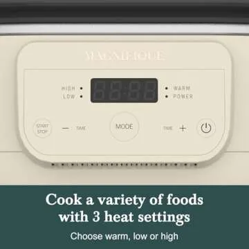 MAGNIFIQUE 6 Quart Programmable Slow Cooker Removable Healthy Nonstick Pot - Small Kitchen Appliance for Family Dinners - Serves 6+ People - Heat Settings: Keep Warm Oatmeal