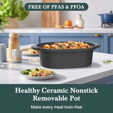 MAGNIFIQUE 6 Quart Programmable Slow Cooker Removable Healthy Nonstick Pot - Small Kitchen Appliance for Family Dinners - Serves 6+ People - Heat Settings: Keep Warm Oatmeal