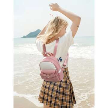 Telena Mini Backpack for Girls Womens Cute Bowknot Small Purse Leather Bookbag, Pink-White
