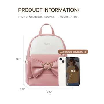 Telena Mini Backpack for Girls Womens Cute Bowknot Small Purse Leather Bookbag, Pink-White