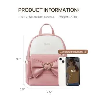 Telena Mini Backpack for Girls Womens Cute Bowknot Small Purse Leather Bookbag, Pink-White