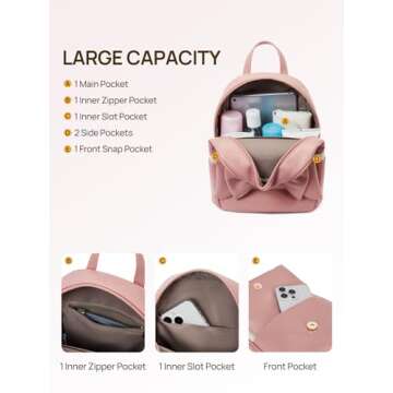 Telena Mini Backpack for Girls Womens Cute Bowknot Small Purse Leather Bookbag, Pink-White