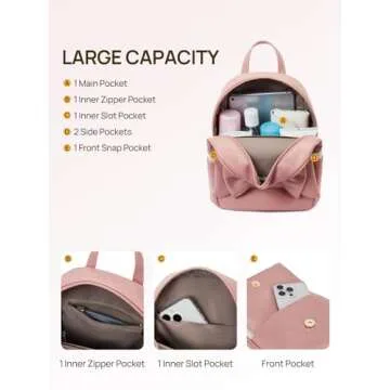 Telena Mini Backpack for Girls Womens Cute Bowknot Small Purse Leather Bookbag, Pink-White