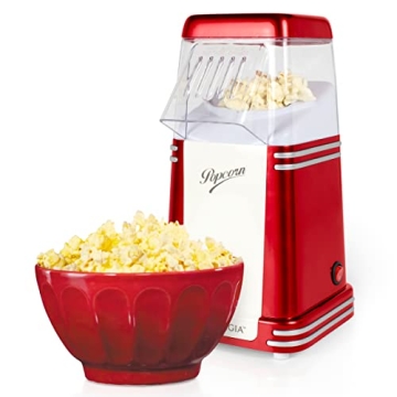 Delightful Nostalgia Hot-Air Electric Popcorn Maker - 8 Cups Healthy Oil Free Popcorn with Scoop, Re...