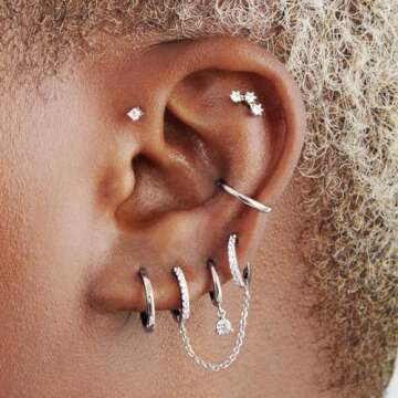 Silver Earrings Set for Women, Hypoallergenic & Stackable