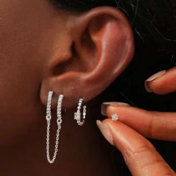 Silver Earrings Set for Women, Hypoallergenic & Stackable