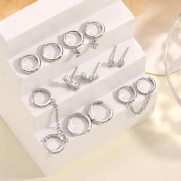 Silver Earrings Set for Women, Hypoallergenic & Stackable