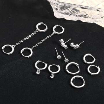 Silver Earrings Set for Women, Hypoallergenic & Stackable