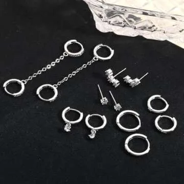 Silver Earrings Set for Women, Hypoallergenic & Stackable