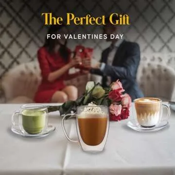 Kitchables Double Walled Glass Coffee Mugs Set of 2, 12oz - Insulated Glass Coffee Mugs for Cappucci...