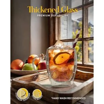 Kitchables Double Walled Glass Coffee Mugs Set of 2, 12oz - Insulated Glass Coffee Mugs for Cappuccino, Latte, Tea, Espresso - Latte Cup - Tazas Para Cafe