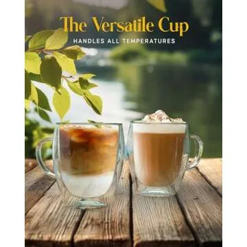 Kitchables Double Walled Glass Coffee Mugs Set of 2, 12oz - Insulated Glass Coffee Mugs for Cappuccino, Latte, Tea, Espresso - Latte Cup - Tazas Para Cafe