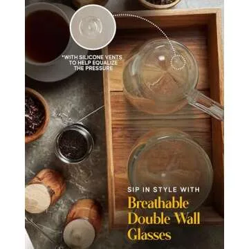 Kitchables Double Walled Glass Coffee Mugs Set of 2, 12oz - Insulated Glass Coffee Mugs for Cappuccino, Latte, Tea, Espresso - Latte Cup - Tazas Para Cafe