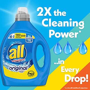 All Liquid Laundry Detergent, Stainlifter Fights Tough Stains, for Messy Fun Families, 2X Concentrated, 110 Loads