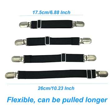 BetyBedy 4Pcs Adjustable Bed Sheet Fasteners Suspenders, Elastic Sheet Band Straps Clips, Cover Grip...