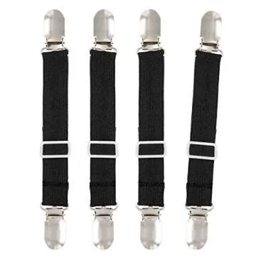 BetyBedy 4Pcs Adjustable Bed Sheet Fasteners Suspenders, Elastic Sheet Band Straps Clips, Cover Grippers Suspenders Holder for Mattress Pad Cover, Sofa Cushion (Black)