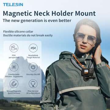 TELESIN Plus Magnetic Neck Mount for Go Pro Phone Holder, Quick Release POV Video Vlog Flexible Angl...