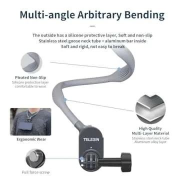 TELESIN Plus Magnetic Neck Mount for Go Pro Phone Holder, Quick Release POV Video Vlog Flexible Angle Necklace Holder for GoPro Hero 13 12 11 10 9 Insta360 X3 X4 DJI Action 3 4 5 Pro iPhone Android