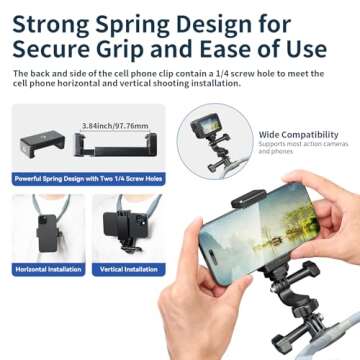 TELESIN Plus Magnetic Neck Mount for Go Pro Phone Holder, Quick Release POV Video Vlog Flexible Angle Necklace Holder for GoPro Hero 13 12 11 10 9 Insta360 X3 X4 DJI Action 3 4 5 Pro iPhone Android