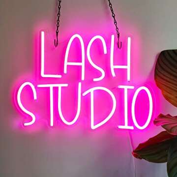 Lash Studio Neon Sign Lashes Room Decor LED Light Business Neon Signs for Lash Lounge, Beauty Salon,...