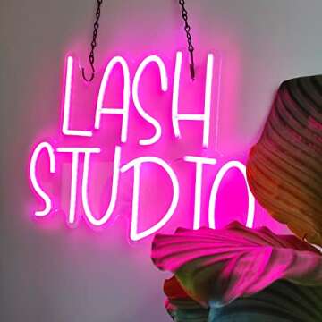 Lash Studio Neon Sign Lashes Room Decor LED Light Business Neon Signs for Lash Lounge, Beauty Salon, Office Decorations (Lash Studio)