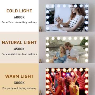 FENCHILIN Vanity Mirror for Makeup with Speaker Extra Large Hollywood Lighted Mirror with 18 Dimming LED Bulbs Smart, Tabletop/Hanging Cosmetic Mirror with Touch Screen & USB Charging Port