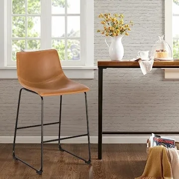 EdgeMod Brinley Vegan Leather Bar Stool Set of 3