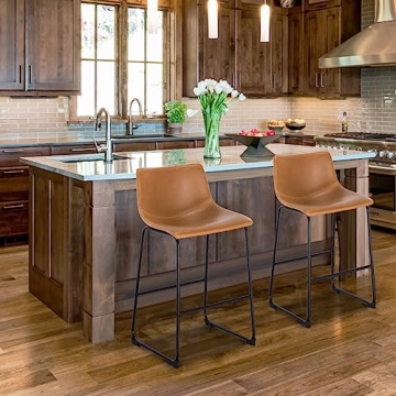 EdgeMod Brinley Vegan Leather Bar Stool Set of 3