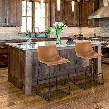 EdgeMod Brinley Vegan Leather Bar Stool Set of 3