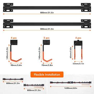 ikkle Bike Storage Rack Wall Mount, 6 Garage Bike Rack and 4 Garage Tool Hooks, Bike Hanger for Garage, Garage Bike Wall Organization Garden Tool Organizer, Utility Rack (2-Pack)