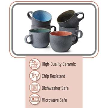 BTaT- Coffee Mug Set, Set of 6, 14 oz(415ml), Coffee Cup Set, Ceramic Coffee Cups, Coffee Mug Ceramic Set, Coffee Cup Sets, Mugs, Coffee Cups, Mugs for Coffee, Coffee Cups Set