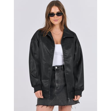 ANRABESS Oversized Women's Leather Jacket in Black