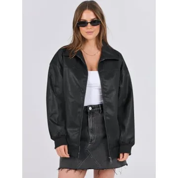 ANRABESS Oversized Women's Leather Jacket in Black