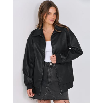 ANRABESS Oversized Women's Leather Jacket in Black
