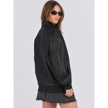 ANRABESS Oversized Women's Leather Jacket in Black