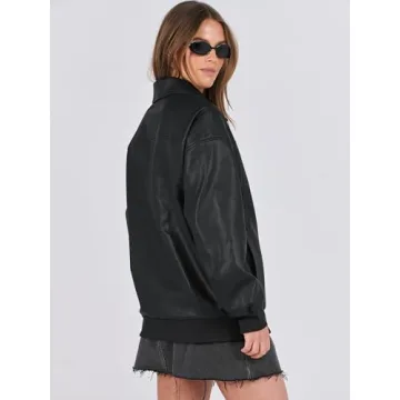 ANRABESS Oversized Women's Leather Jacket in Black