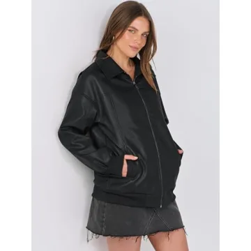ANRABESS Oversized Women's Leather Jacket in Black