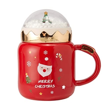 GUTE Christmas Tree Santa Snow Globe Mug Festive Mug with Winter Snow Globes Lid - Ceramic Microwave...