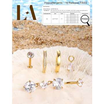 LOLIAS Gold Belly Button Ring - 14G Surgical Stainless Steel Belly Rings Hypoallergenic Clicker Bell...
