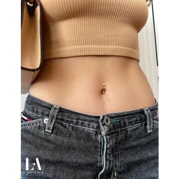 LOLIAS Gold Belly Button Ring - 14G Surgical Stainless Steel Belly Rings Hypoallergenic Clicker Belly Button Piercings for Women CZ Dangle Belly Button Rings Navel Piercing Pack Silver/Gold