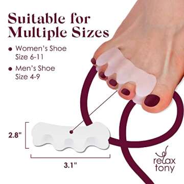 Relax Tony Gel Toe Separators, Spreaders & Straighteners | Hammer Toe Separator to Relieve Foot Pain...