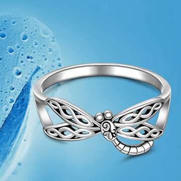 Dragonfly Ring Celtic Knot Wing 925 Sterling Silver Rings Aesthetic Women Dragon Flies Dragonfly Cha...