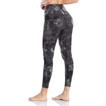 HeyNuts Essential 7/8 Leggings High Waisted Yoga Pants for Women, Soft Workout Pants Compression Leggings with Inner Pockets Tie Dye Coal Black_25'' XL(14)