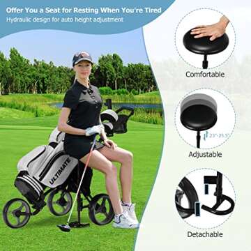 Tangkula Golf Push Pull Cart with Seat, Lightweight Foldable Collapsible 3 Wheels Golf Push Cart, Go...
