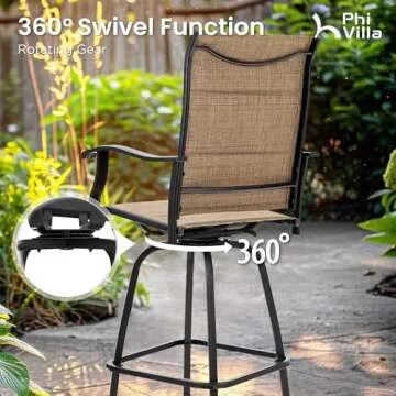 PHI VILLA Outdoor Swivel Bar Stools Set of 2, High Top Patio Chairs with Padded Textilene Seating, All-Weather Bar Height Furniture for Kitchen or Outside, Padded Brown Textilene